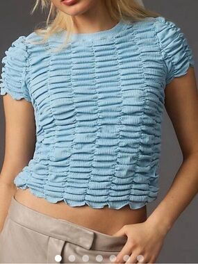 Anthropologie Ruched Baby Tee Size Small Crop Feminine Soft Girl Spring Summer